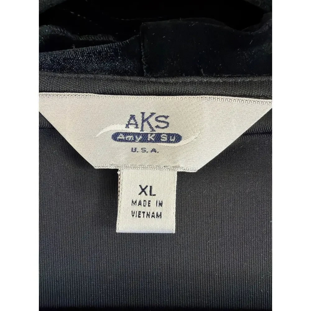 NWT AKS by Amy K Su Black Velvet Ruffled Collar Deep V Neck Top Size XL